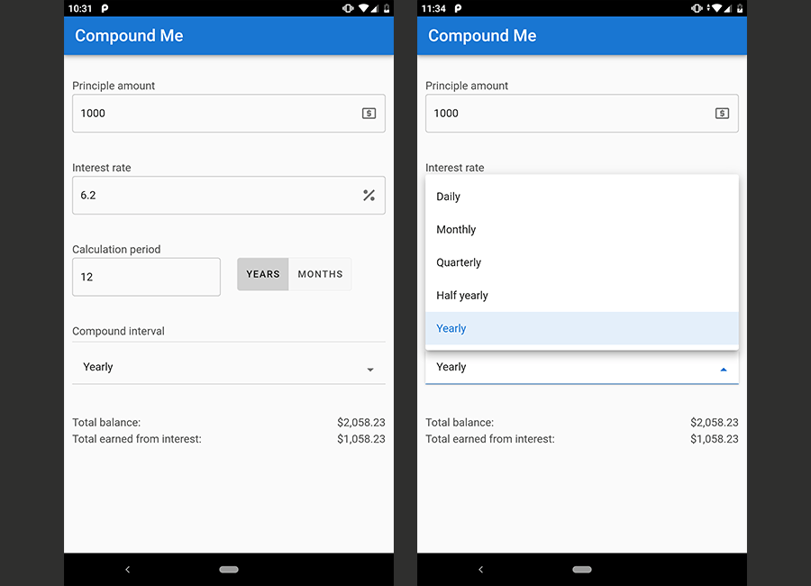 A compound interest calculator built for android